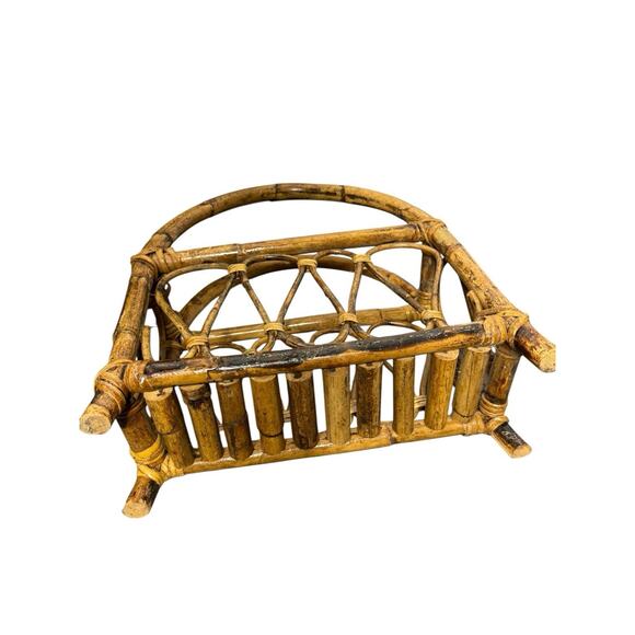 Vintage Rattan Bamboo Magazine Rack Holder - Picture 3 of 3